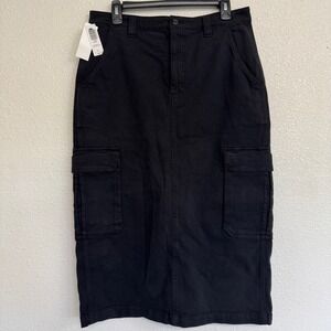 Aritzia TNA New Size 10 Black Cargo Midi Skirt‎ Pockets Back Slit